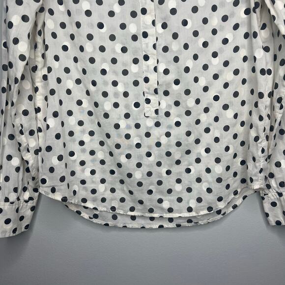 J.Crew Women's XS White Black Polka Dot Sheer Pullover Collared Blouse Tunic - Picture 3 of 9